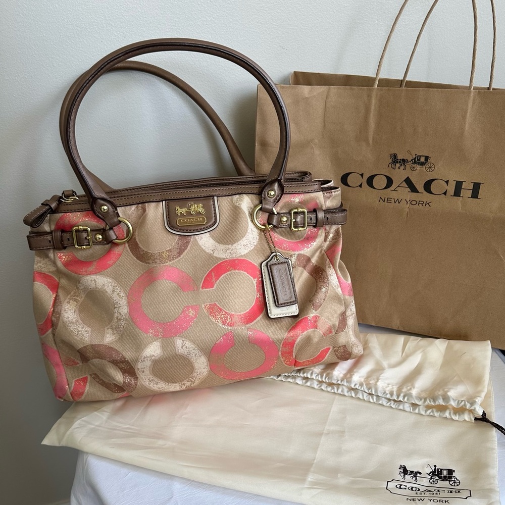 Coach Madison Signature Metallic Op Art Carryall Handbag with Dust Bag